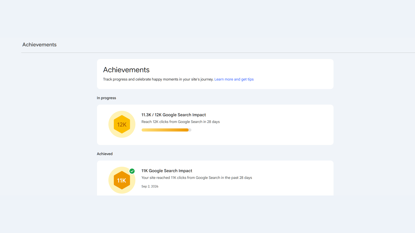 Google Search Console showing MyColonDoc reaching 11K Google Search clicks in 28 days